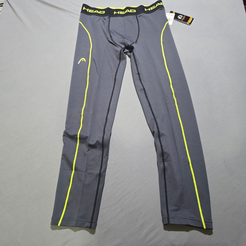 HEAD Compression Leggings Mens XL Grey Neon Yellow Dri-Motion Performance